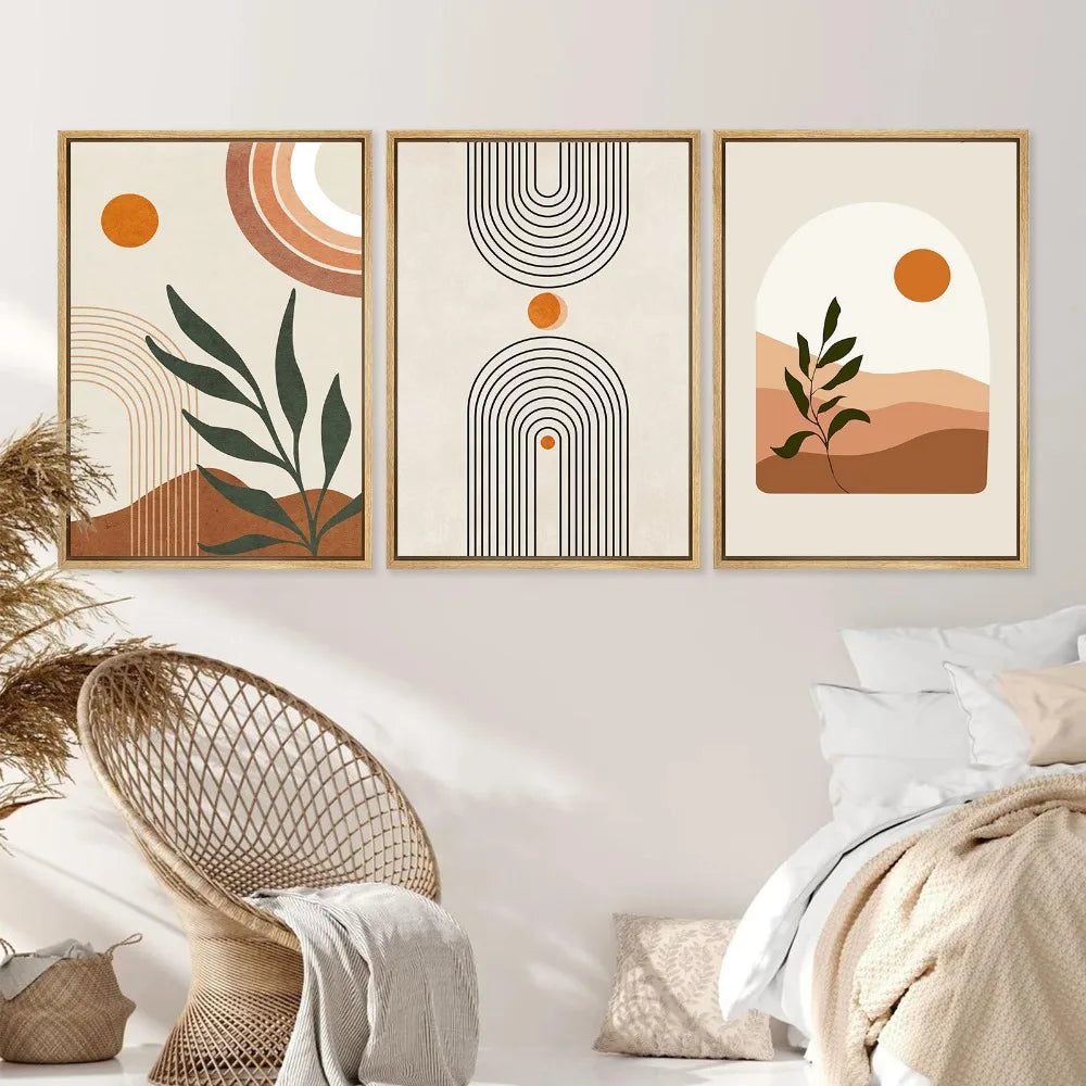 Sett med 3 stk Moderne Abstrakt Bohemsk Minimalistisk Geometrisk Veggkunst Fine Art Lerret Utskrifter Plakater Bilder For Stue Dekor | Skanto