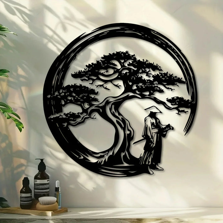 Skanto | ZENORA Metalveggdekor Bonsai | Japansk design med Torii & Enso | 40 × 40 cm