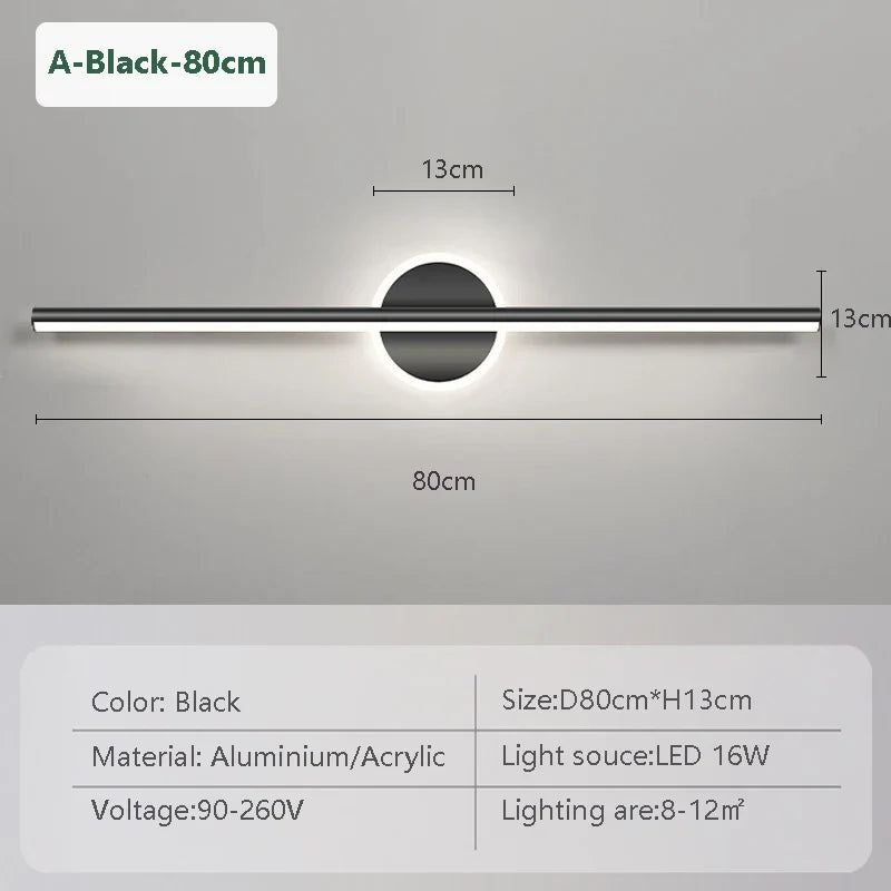Skanto | LED Vegglampe LineaLux | Svart & Gull | 40/60/80 cm | Varm, Kald & Tre-Farge Lys | Moderne Speil & Veggbelysning