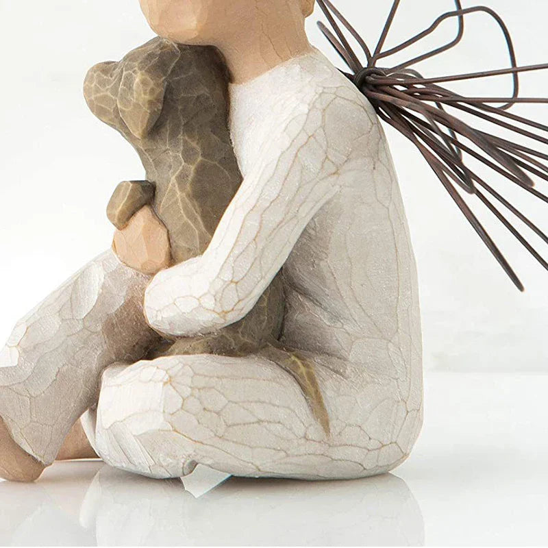 Skanto | Statuett laget av harpiks, mennesker, familiefigurer, skulptur, figurer for hjemmedekor, borddekorasjon, stue, engel, omfavnelse, hund, far, barn