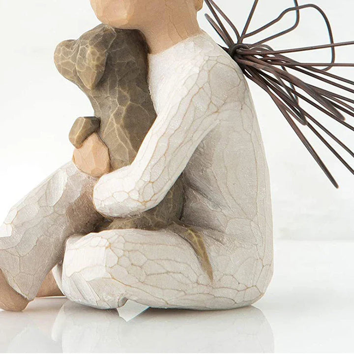 Skanto | Statuett laget av harpiks, mennesker, familiefigurer, skulptur, figurer for hjemmedekor, borddekorasjon, stue, engel, omfavnelse, hund, far, barn
