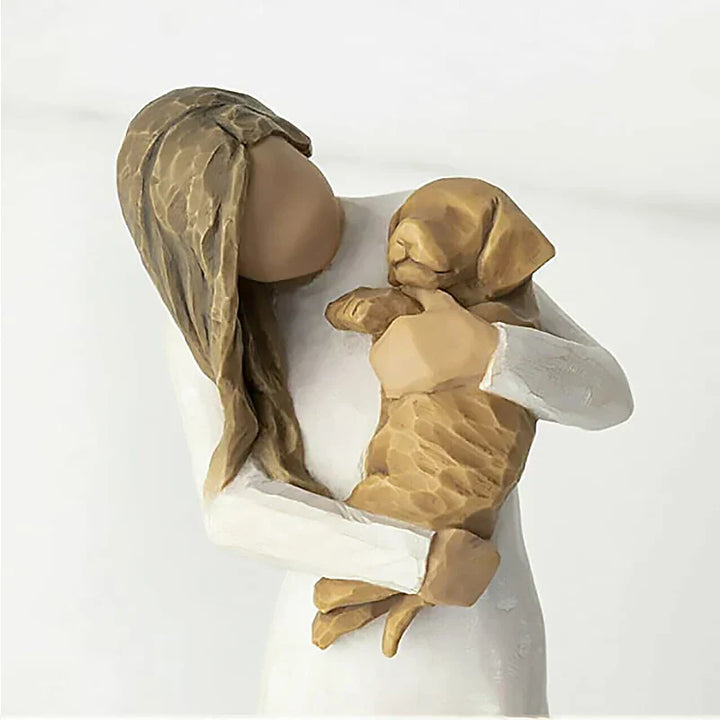 Skanto | Statuett laget av harpiks, mennesker, familiefigurer, skulptur, figurer for hjemmedekor, borddekorasjon, stue, engel, omfavnelse, hund, far, barn