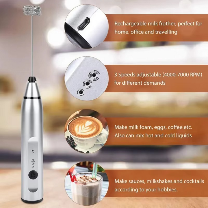 Tragbarer elektriske USB-Milchaufschäumer, Handkaffeebesen og Mini-Lebensmittelmixer