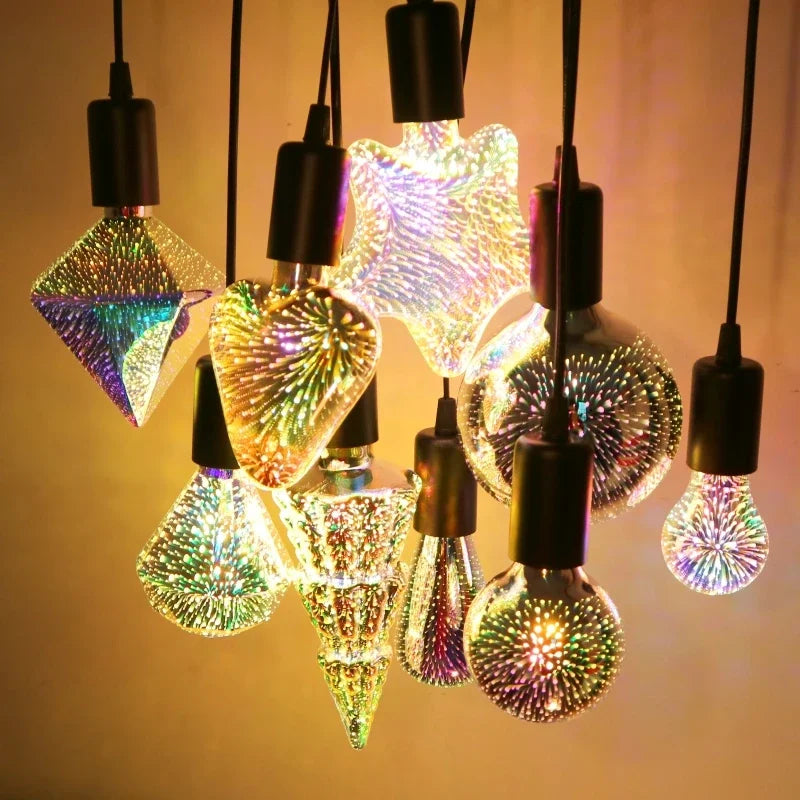 Skanto | 3D LED-pære | Vintage fyrverkeri effektlampe med E27 sokkel | 6W 85–265V | Dekor, fest- og julebelysning | Auravia