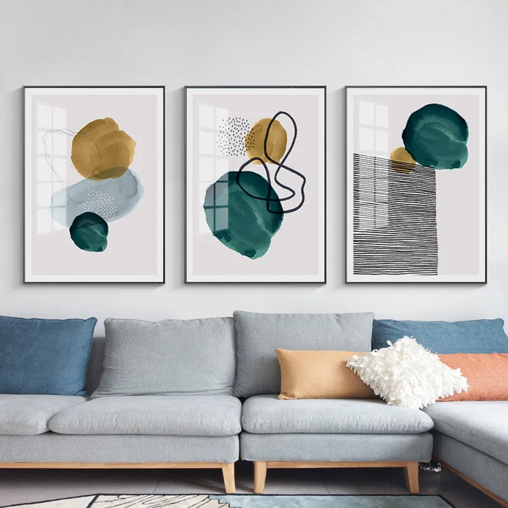 Grønn Gul Svart Abstrakt Form & Linje Minimalistisk Nordisk Veggkunst Fine Art Lerret Utskrifter Bilder For Stue Hjemme Kontor Dekor | Skanto