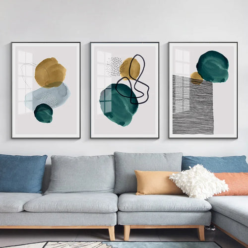 Grønn Gul Svart Abstrakt Form & Linje Minimalistisk Nordisk Veggkunst Fine Art Lerret Utskrifter Bilder For Stue Hjemme Kontor Dekor | Skanto