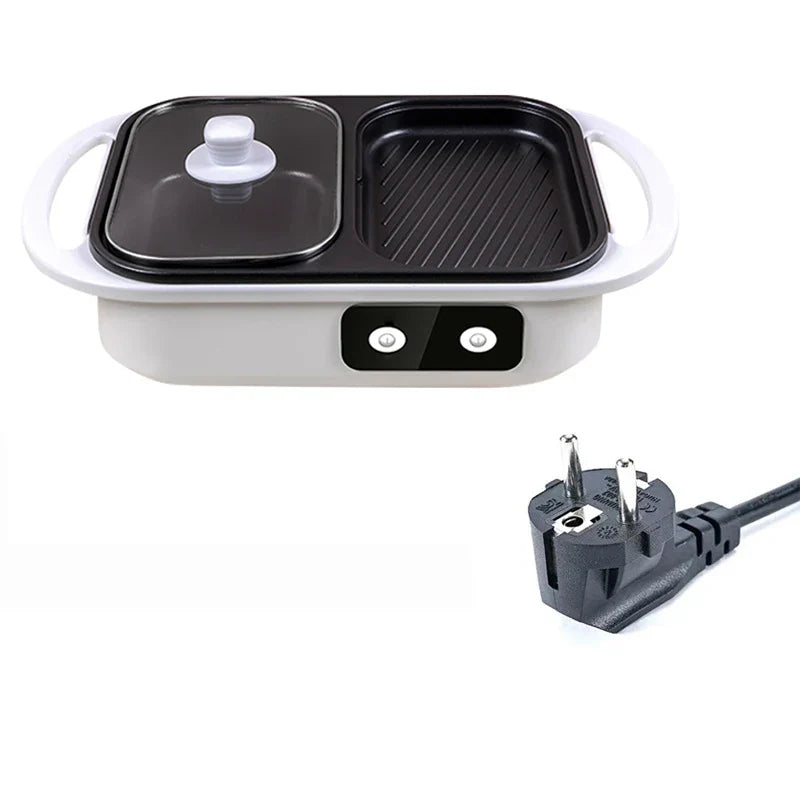 Skanto | 2 i 1 Non-stick Shabu Gryte og Grill - Multikoker for BBQ, Shabu Shabu, Biff, Ramen og Nudler, Elektrisk Kjele