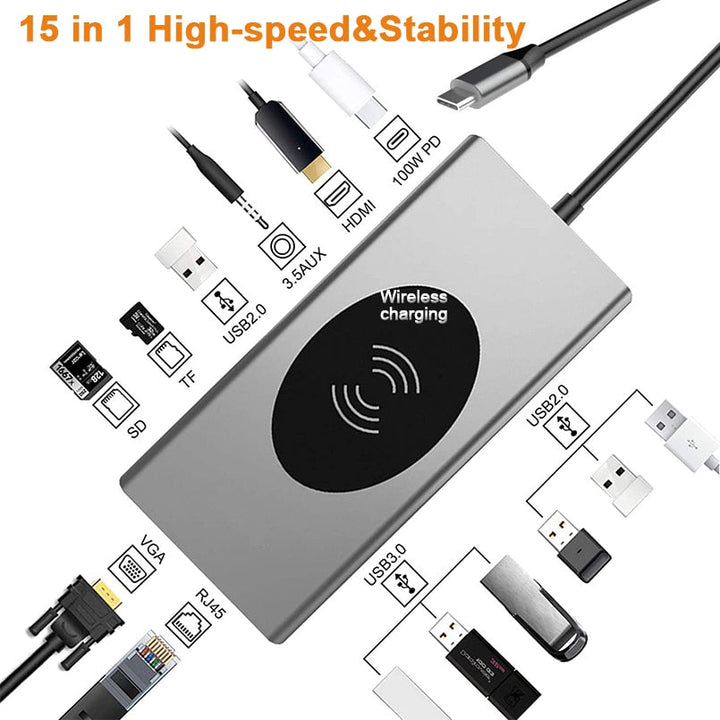 Skanto | 15i1 USB-C Trådløs Lading Docking Stasjon