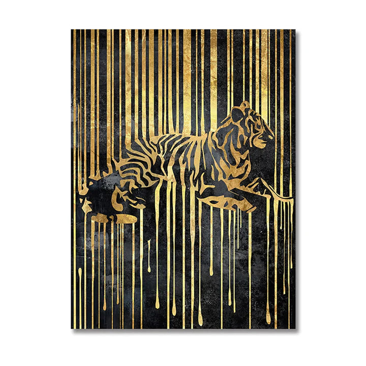 Moderne abstrakte gyldne zebra-linjer løve elefant tiger veggkunst fine art lerret utskrifter bilder for luksus leilighet stue spisestue kunst dekor | Skanto