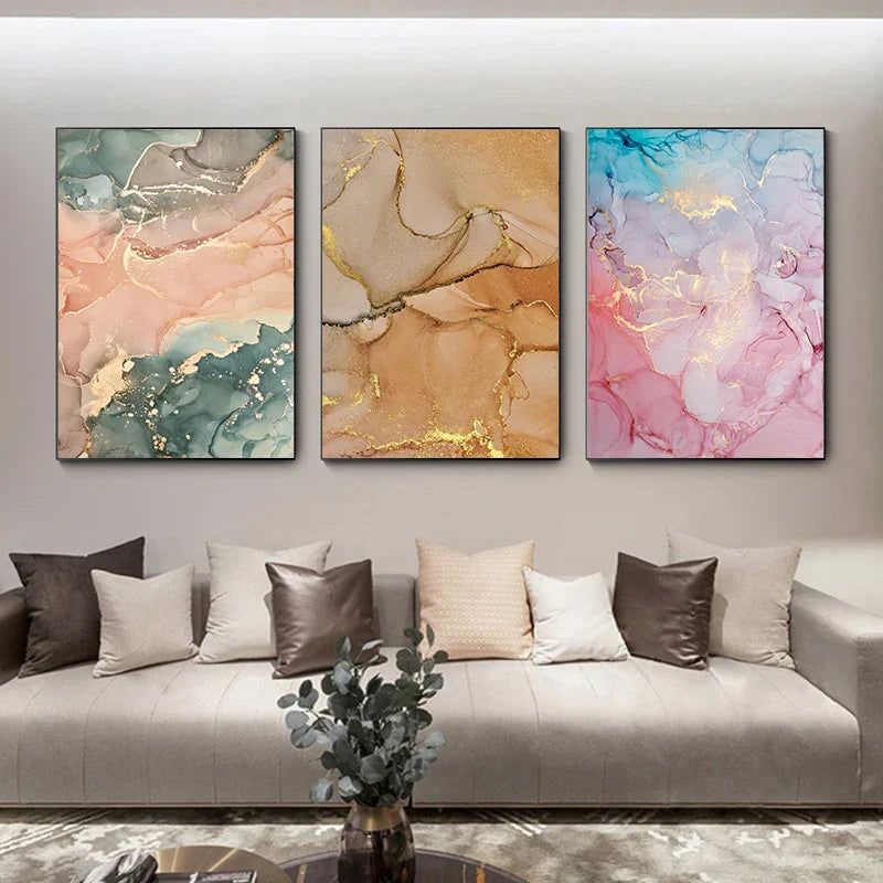 Fargerike nyanser av rosa blå jade væskemarmortrykk veggkunst fine art lerretsutskrifter bilder for stue soverom hotell salong kunstdekor | Skanto