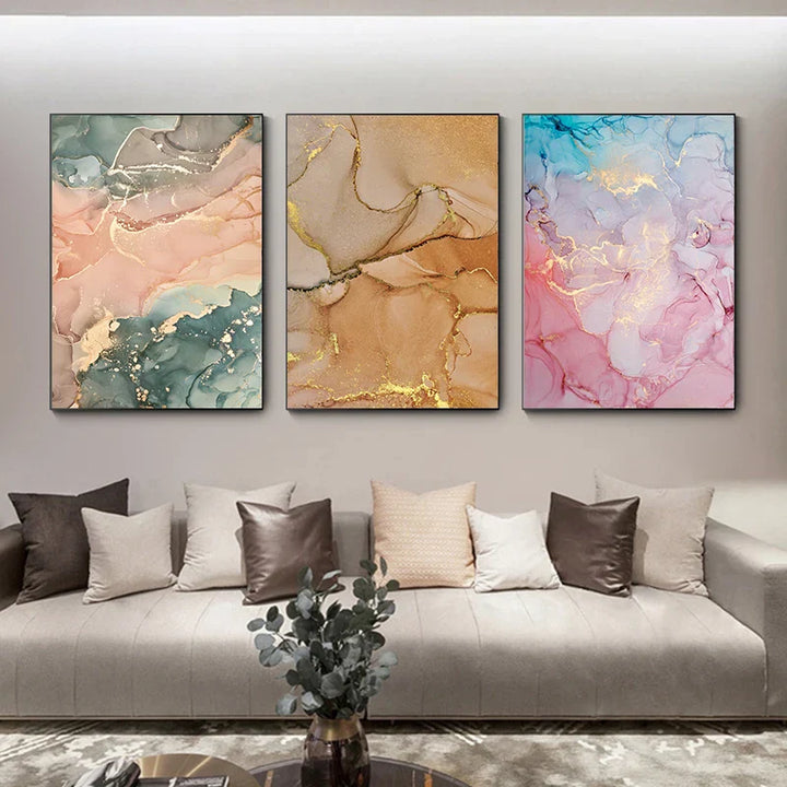 Fargerike nyanser av rosa blå jade væskemarmortrykk veggkunst fine art lerretsutskrifter bilder for stue soverom hotell salong kunstdekor | Skanto