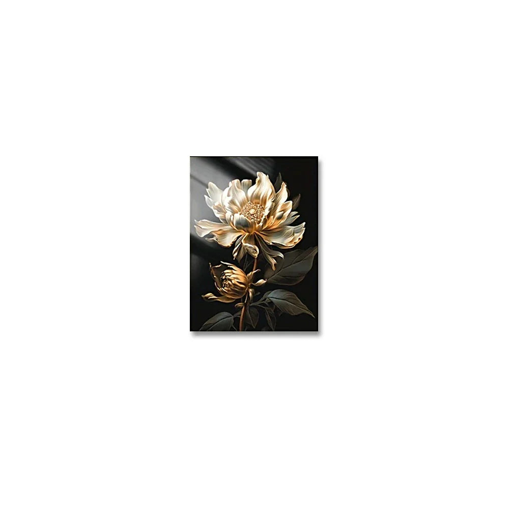 Svart Gylden Floral Veggkunst Fin Kunst Lerret Utskrifter Moderne Botaniske Bilder For Stue Soverom Lett Luksus Boliginnredning | Skanto