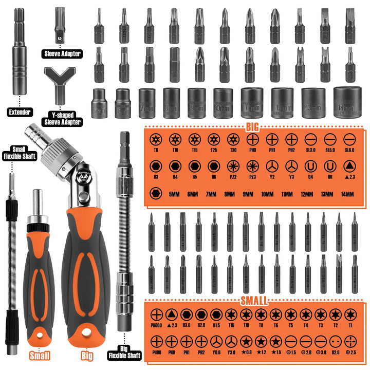 Skanto | 68-i-1 Tange Skrutrekker Sett med Magnetiske Bits & Forlengelsesstang – FortiDrive