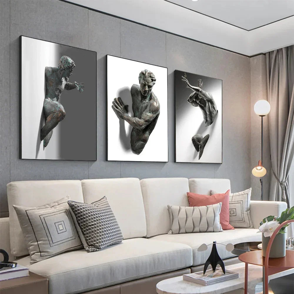 Moderne Urban Abstrakt Jern Statue Veggkunst Fine Art Lærredstrykk 3d Visualisering Figur Kunstbilder For Minimalistisk Leilighet Veggdekor | Skanto
