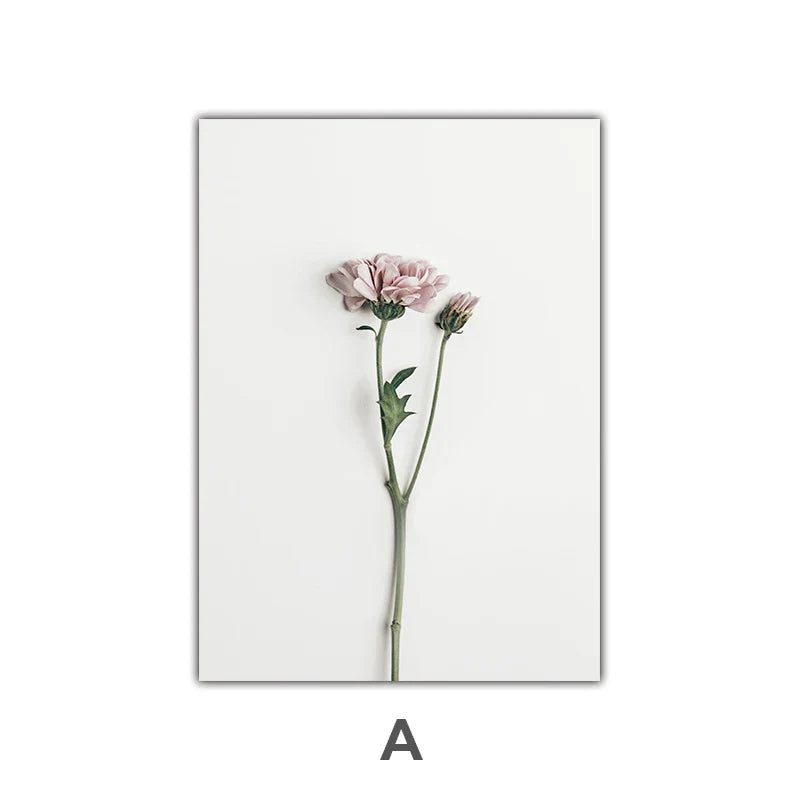Minimalist Rosa Blomster Botanisk Veggkunst Fine Art Lerretsutskrifter Plakater Elegante Bilder For Nordisk Stue Spiserom Soverom Kunst Dekor | Skanto