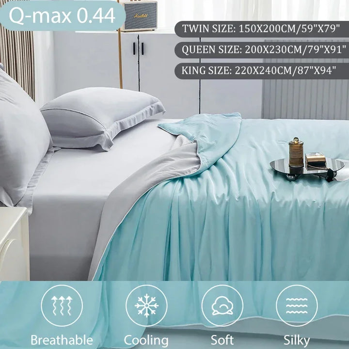Air Condition Sommer Komforter — Ren Farge Is Silke Kjøleteppe, Lett & Glatt Twin/King Størrelse Quilt | Skanto
