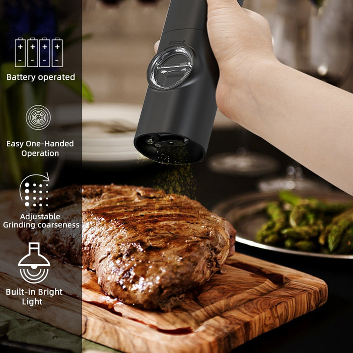 Skanto | Elektrisk automatisk pepper- og saltkvern med LED-lys og justerbar maling - Perfekt for kjøkkenet eller restauranten