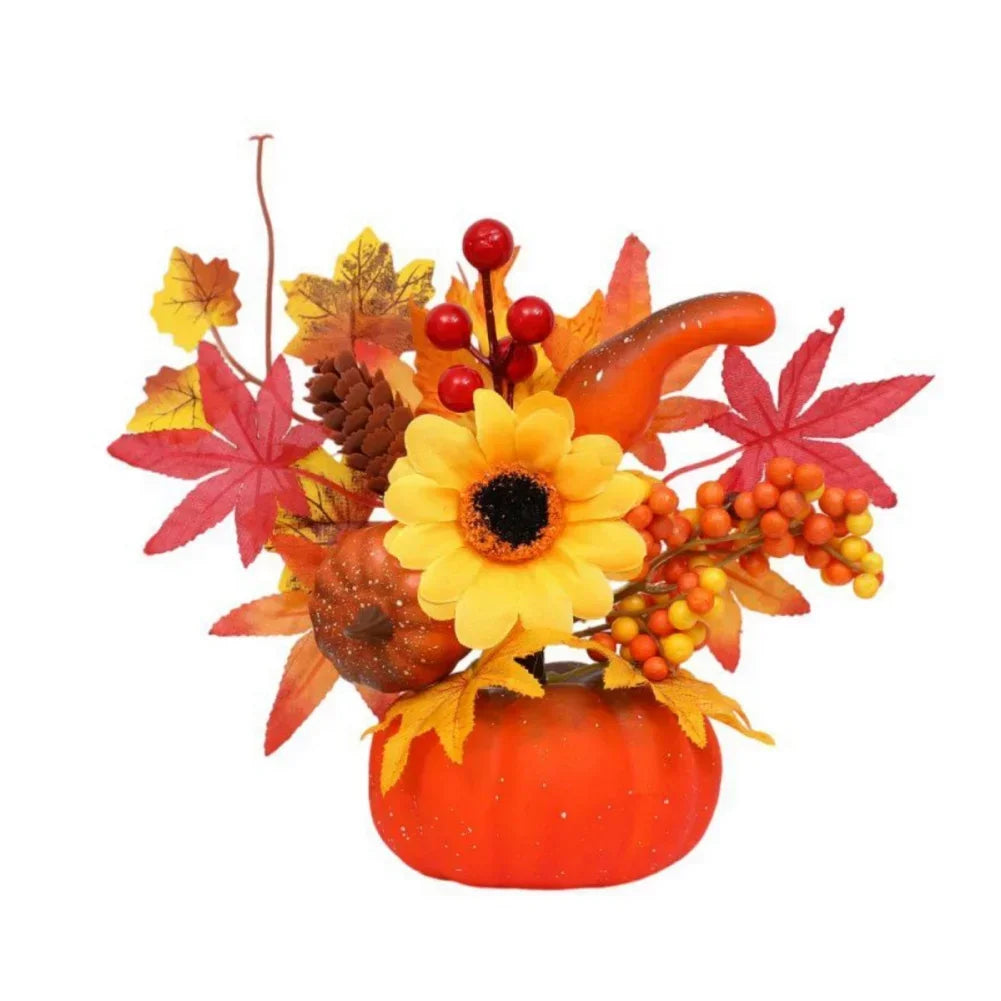 Skanto | Høstmagi | Dekorativ gresskar med kunstige blomster | 25–30 cm | Høst- og Halloween-dekor