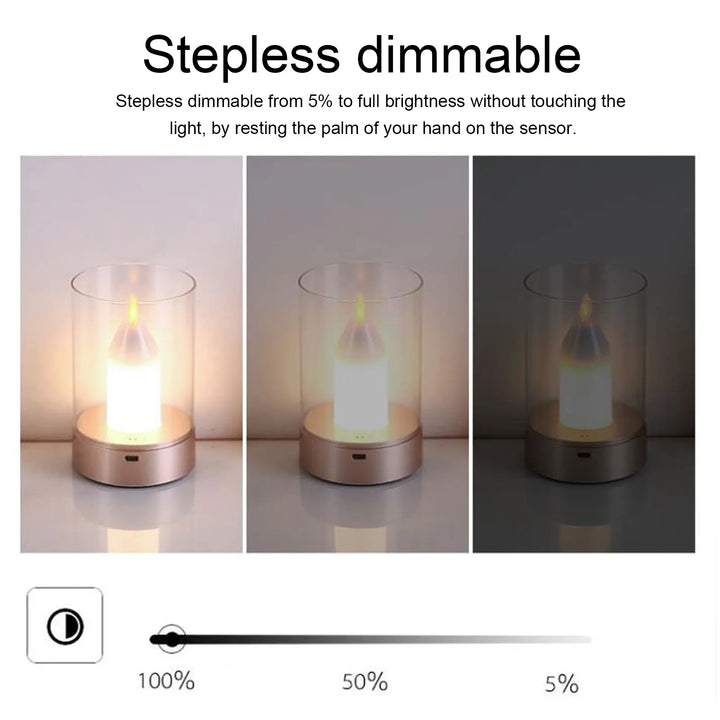 Skanto | AuraFlame LED Lys | Gesterkontroll & Trinnløs Dimming | USB Ladbar | Varmt Lys 2400K | 8,5 × 8,5 × 13 cm