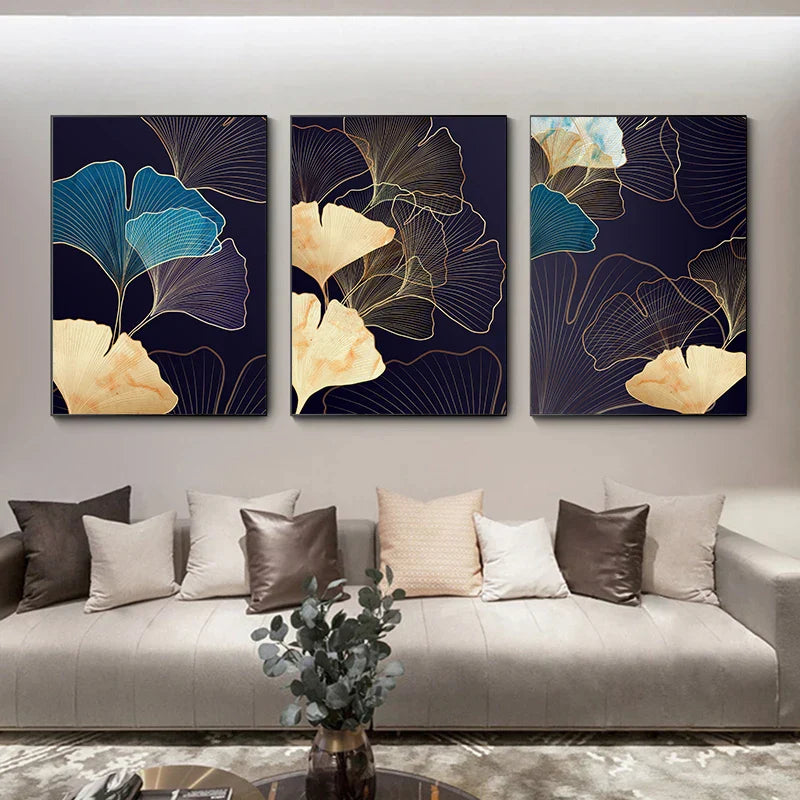 Abstrakt Botanisk Tropisk Blå Aubergine Blomster Veggkunst Fine Art Lerretstrykk Bilder For Stue Soverom Hotellrom Dekor | Skanto