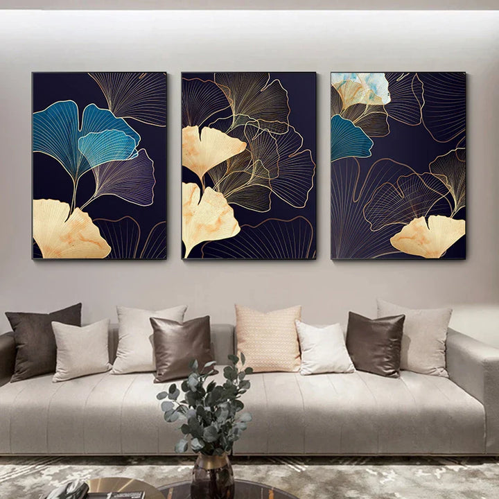Abstrakt Botanisk Tropisk Blå Aubergine Blomster Veggkunst Fine Art Lerretstrykk Bilder For Stue Soverom Hotellrom Dekor | Skanto