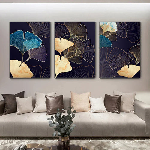 Abstrakt Botanisk Tropisk Blå Aubergine Blomster Veggkunst Fine Art Lerretstrykk Bilder For Stue Soverom Hotellrom Dekor | Skanto