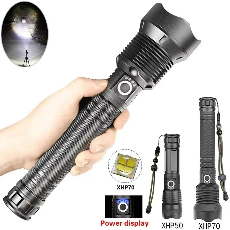 Skanto | Høy-effekt LED taktisk lommelykt, USB oppladbar, zoombar lysstråle, 5 lysmodus, vanntett, passer 26650 batteri