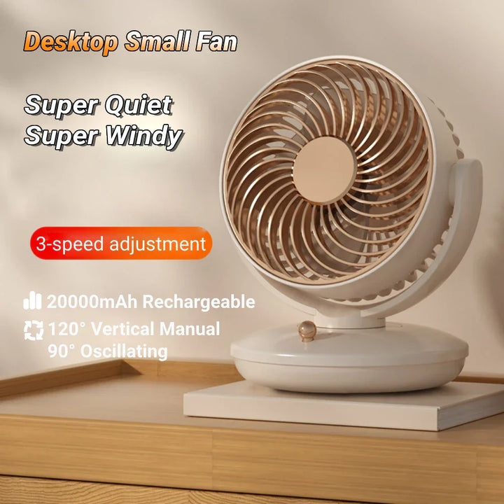 Skanto | BreezeLoop bordvifte med 360° rotasjon | USB vifte med 3 hastigheter og batteri | Stille og kompakt | For kontor, soverom og hjem