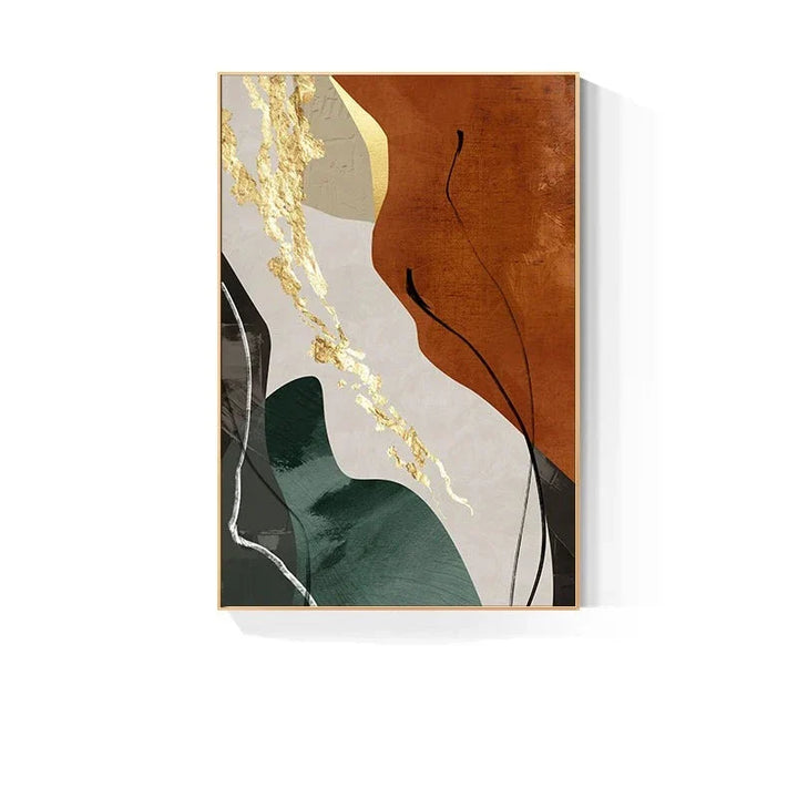 Jordfarger Nordisk Abstrakt Geomorfisk Veggkunst Fine Art Lerretstrykk Grønn Brun Beige Orange Bilder For Stue Spisestue Dekor | Skanto