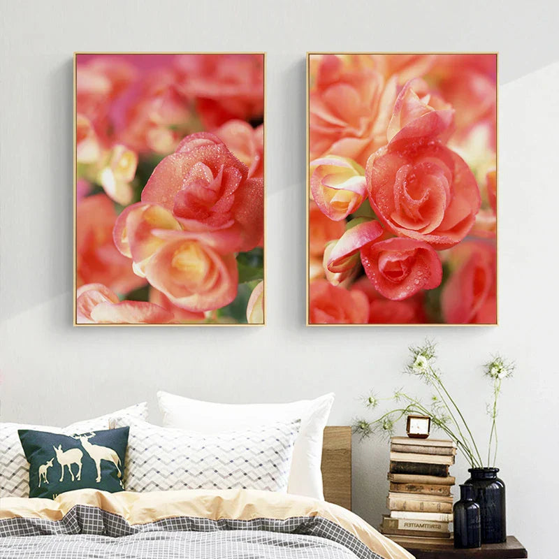 Rosa Røde Roser Blomster Veggkunst Fine Art Lerret Utskrifter Moderne Botaniske Plakater Bilder For Stue, Soverom Kunst Dekor | Skanto
