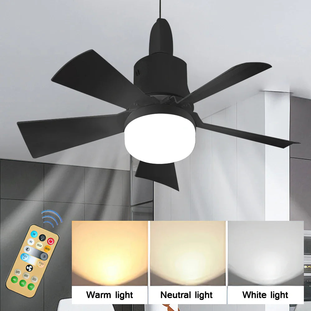 30W E27 Takvifte Lys med Fjernkontroll - LED Dimming Funksjon, Intelligent Stille Vifte for Soverom & Stue | Skanto