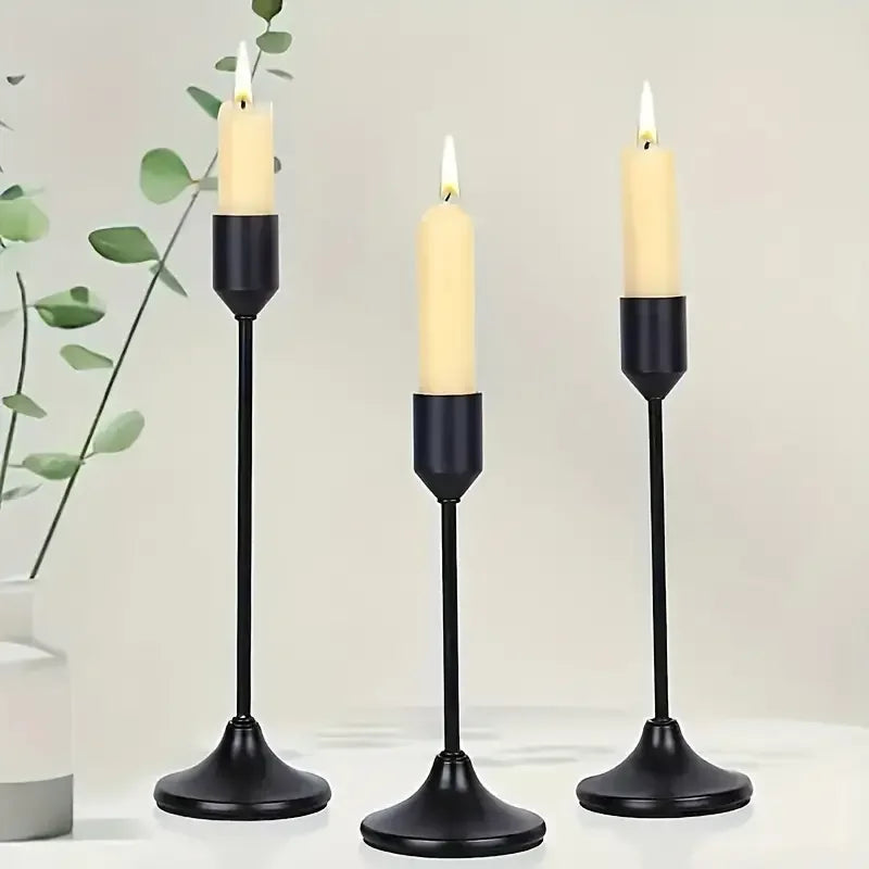 Skanto | Lysestake LumièreNoir | Sett med 3 | Minimalistisk & Retro | Rustfritt Stål Svart | For Bryllup & Hjemmedekorasjon