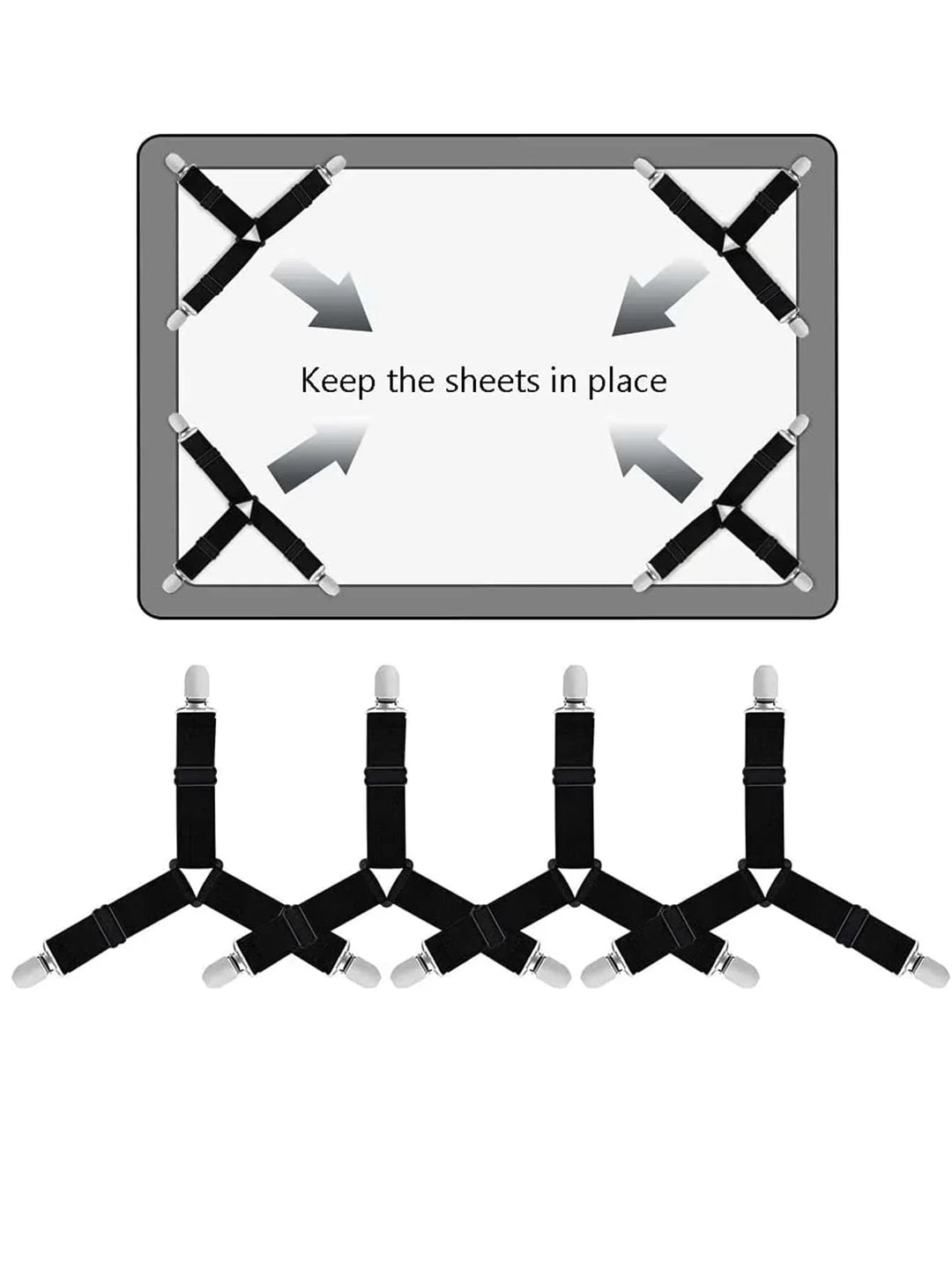 Skanto | GRIPFIX Spannlakenholder-set | 4-Pack Trekantede Lakenbånd | Justerbar & Anti-glid – For madrasser, duker & dekker