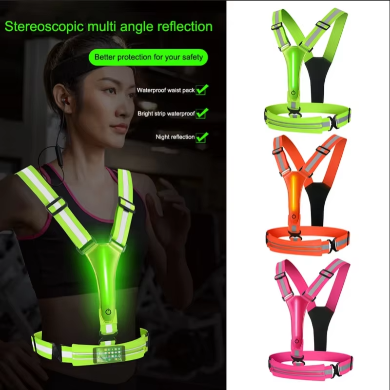 Skanto | LED Refleksjonssikkerhetsvest med justerbare stropper og USB-oppladbare lys