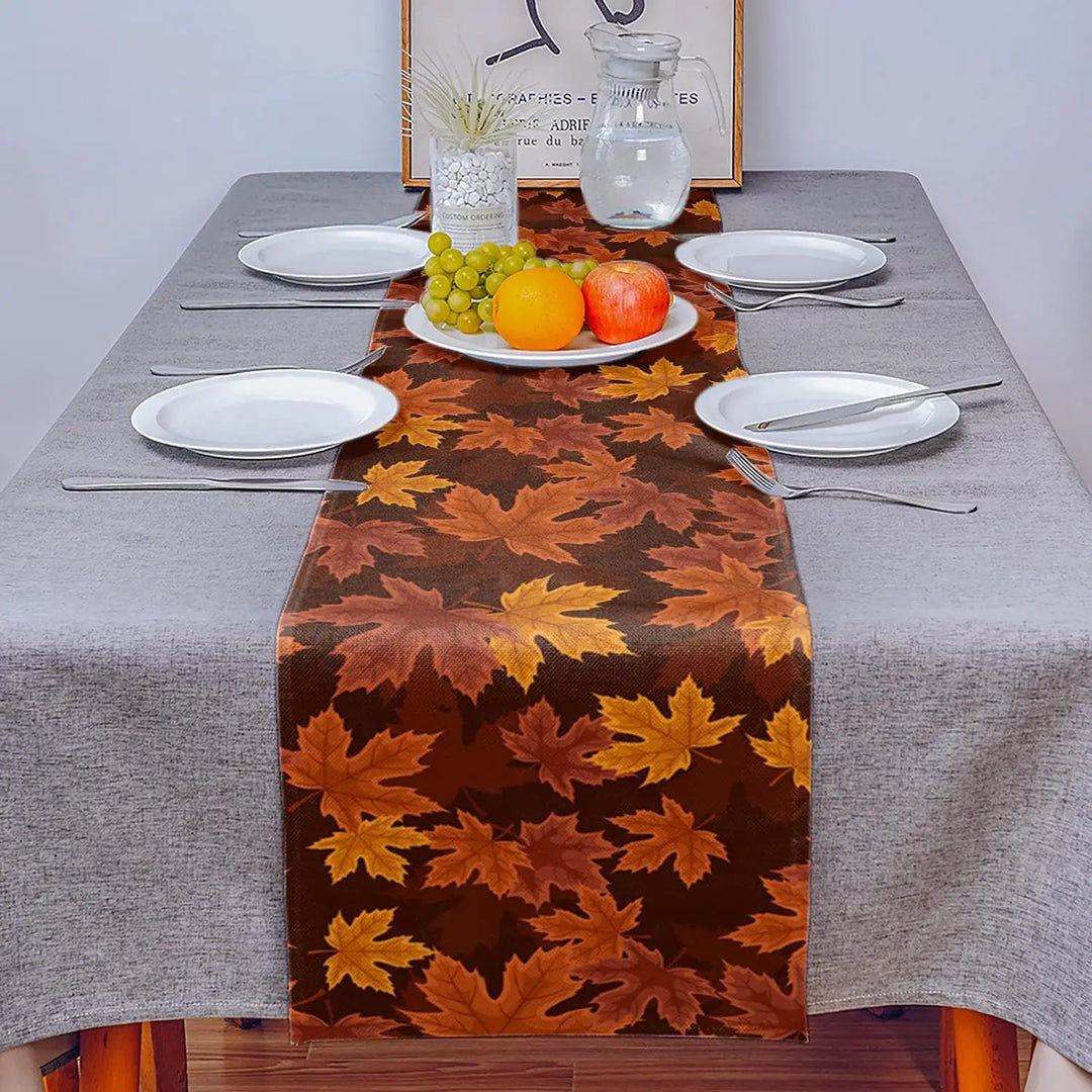 Skanto | Autumna LeafRunner Bordløper Lin | Lønnblad Høst Dekor | Vaskbar & Holdbar | 150–200 × 33 cm