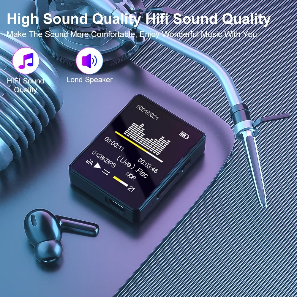 Tragbarer Bluetooth-MP3-spiller med HiFi-Stereoanlage, Mini-MP4-Videospiller, LED-bilde og sprachaufzeichnung