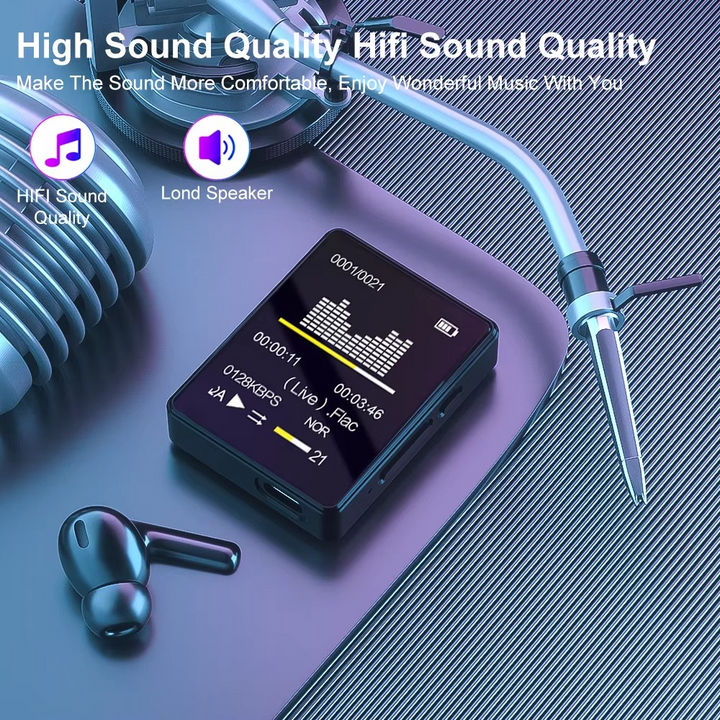 Tragbarer Bluetooth-MP3-spiller med HiFi-Stereoanlage, Mini-MP4-Videospiller, LED-bilde og sprachaufzeichnung