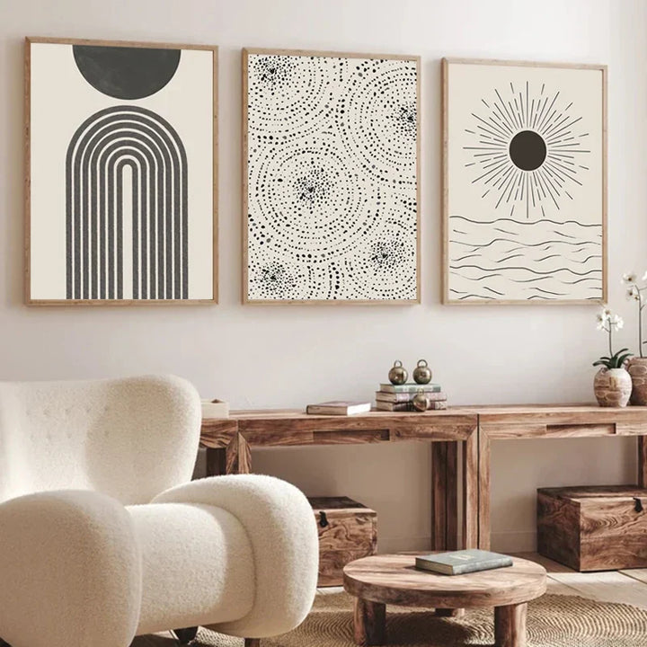 Sol Hav Sirkel Minimalistisk Linjekunst Svart Hvit Veggkunst Fin Kunst Lerretstrykk Bilder For Moderne Stue Soverom Hjemmedekor | Skanto