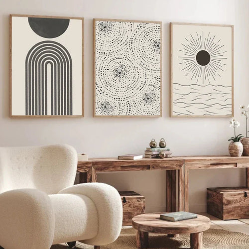 Sol Hav Sirkel Minimalistisk Linjekunst Svart Hvit Veggkunst Fin Kunst Lerretstrykk Bilder For Moderne Stue Soverom Hjemmedekor | Skanto