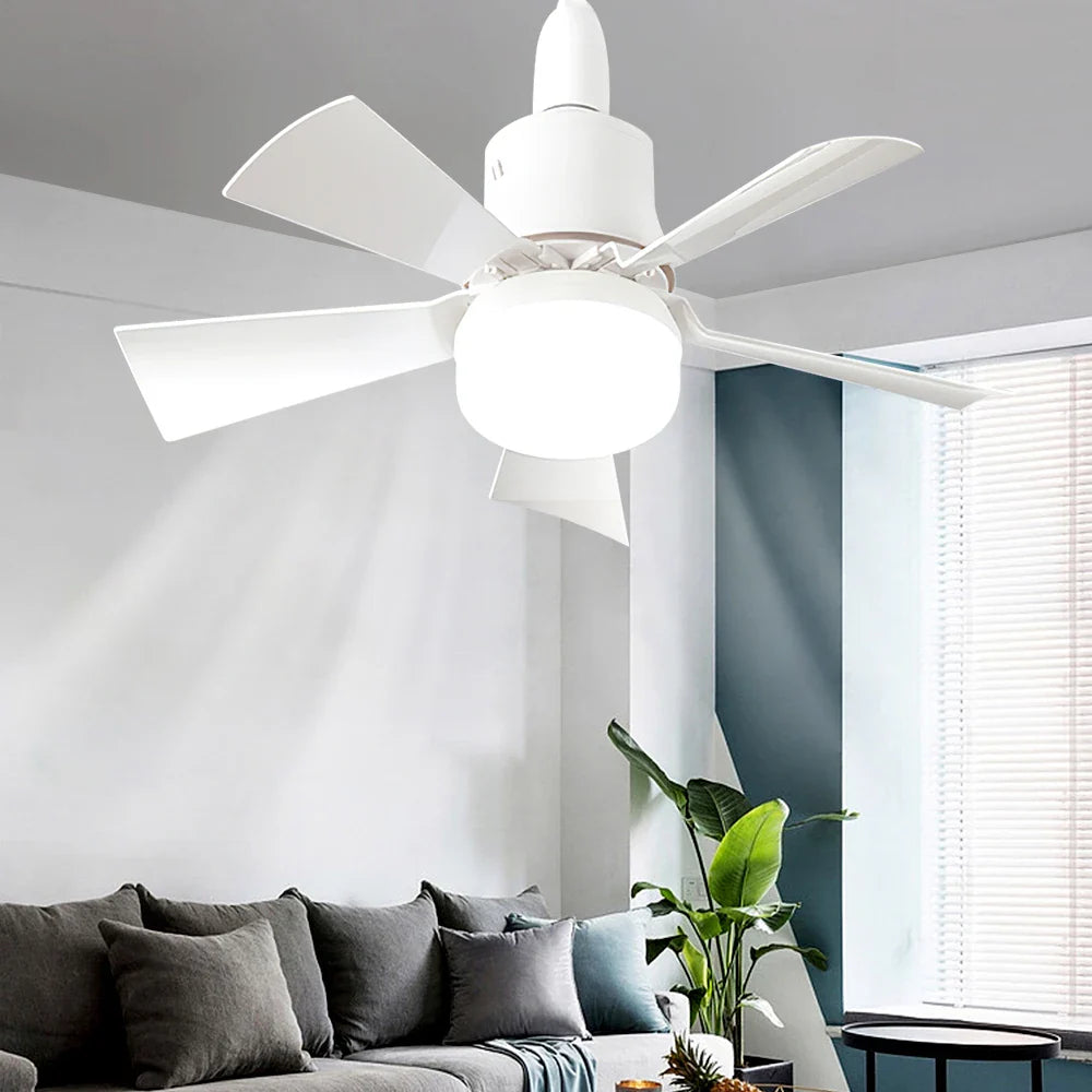 30W E27 Takvifte Lys med Fjernkontroll - LED Dimming Funksjon, Intelligent Stille Vifte for Soverom & Stue | Skanto