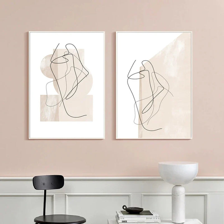 Sporter av beige abstrakt linjekunst veggkunst fine art lerret utskrifter minimalistiske bilder for moderne leilighet stue kunst for moderne interiører | Skanto