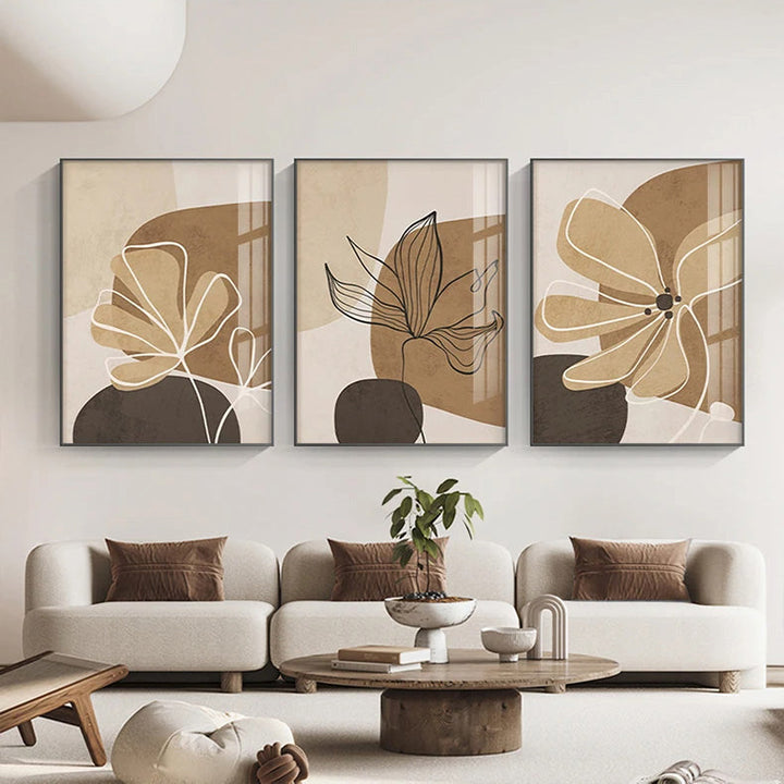 Enkel Beige Brun Floral Abstrakt Veggkunst Fin Kunst Lerrettrykk Minimalistiske Bilder For Moderne Leiligheter Stue Soverom Kunst For Samtidige Interiører | Skanto