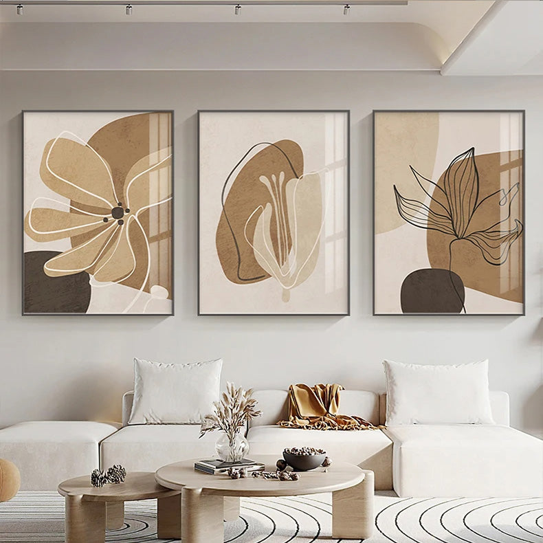 Enkel Beige Brun Floral Abstrakt Veggkunst Fin Kunst Lerrettrykk Minimalistiske Bilder For Moderne Leiligheter Stue Soverom Kunst For Samtidige Interiører | Skanto