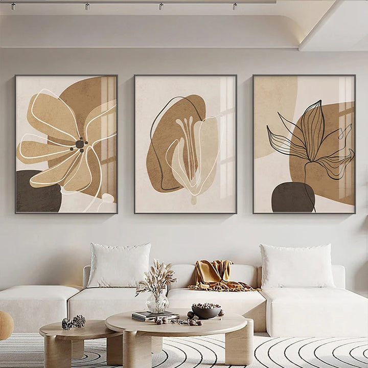 Enkel Beige Brun Floral Abstrakt Veggkunst Fin Kunst Lerrettrykk Minimalistiske Bilder For Moderne Leiligheter Stue Soverom Kunst For Samtidige Interiører | Skanto