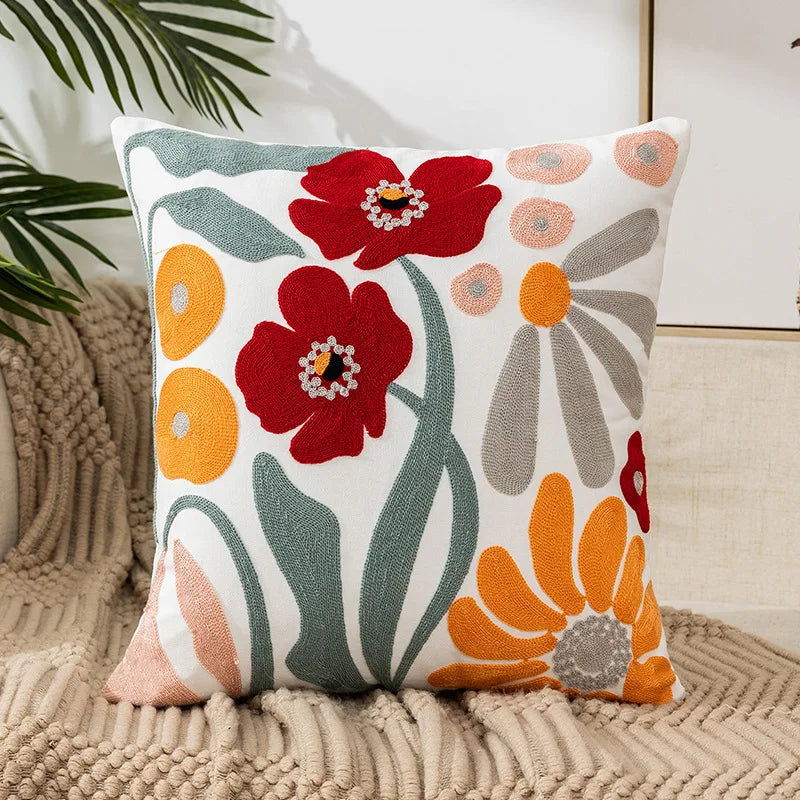 Enkle florale fargerike nordiske putetrekk 45x45cm strikkede jacquard-linneputetrekk til stuen sofa kastputer moderne skandinavisk interiør | Skanto