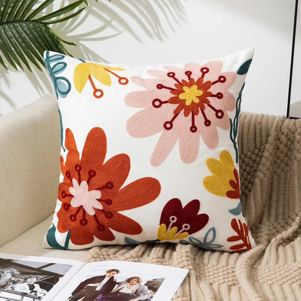 Enkle florale fargerike nordiske putetrekk 45x45cm strikkede jacquard-linneputetrekk til stuen sofa kastputer moderne skandinavisk interiør | Skanto