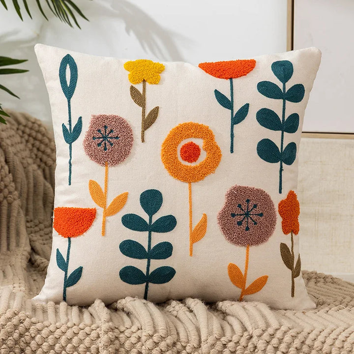 Enkle florale fargerike nordiske putetrekk 45x45cm strikkede jacquard-linneputetrekk til stuen sofa kastputer moderne skandinavisk interiør | Skanto