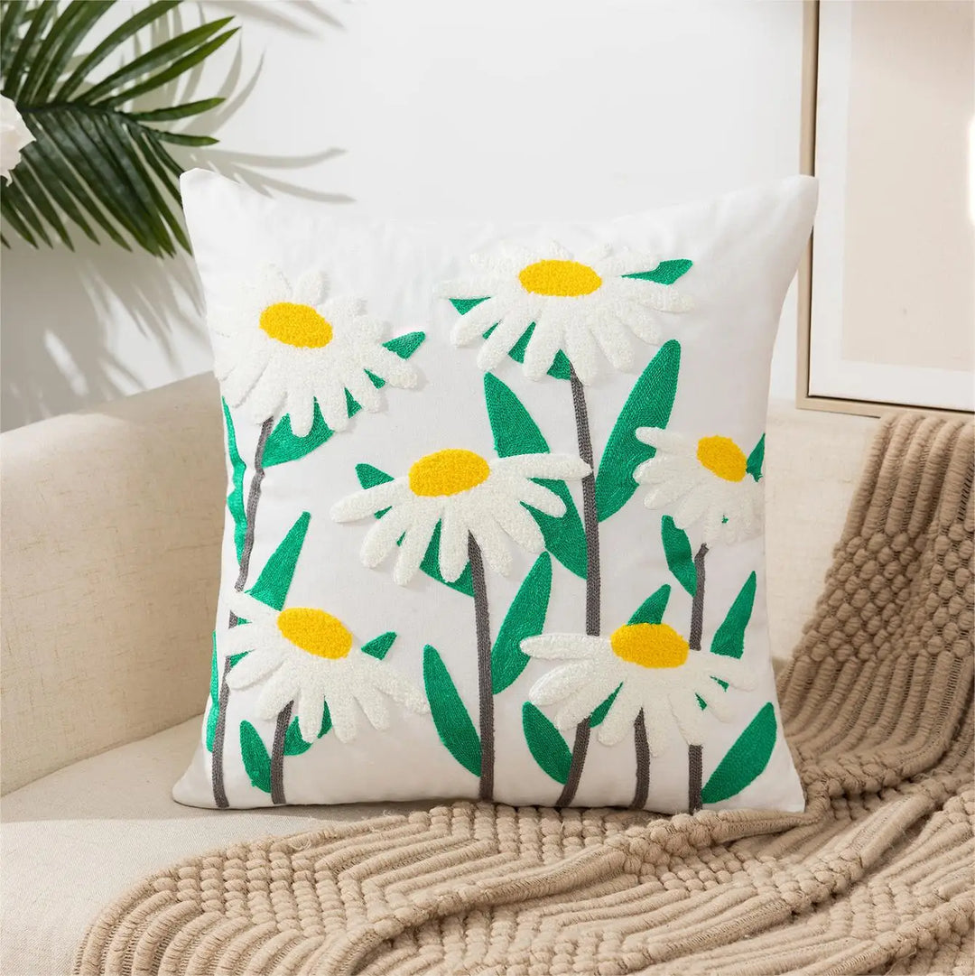 Enkle florale fargerike nordiske putetrekk 45x45cm strikkede jacquard-linneputetrekk til stuen sofa kastputer moderne skandinavisk interiør | Skanto