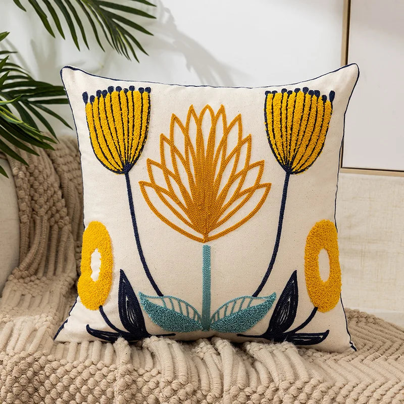 Enkle florale fargerike nordiske putetrekk 45x45cm strikkede jacquard-linneputetrekk til stuen sofa kastputer moderne skandinavisk interiør | Skanto