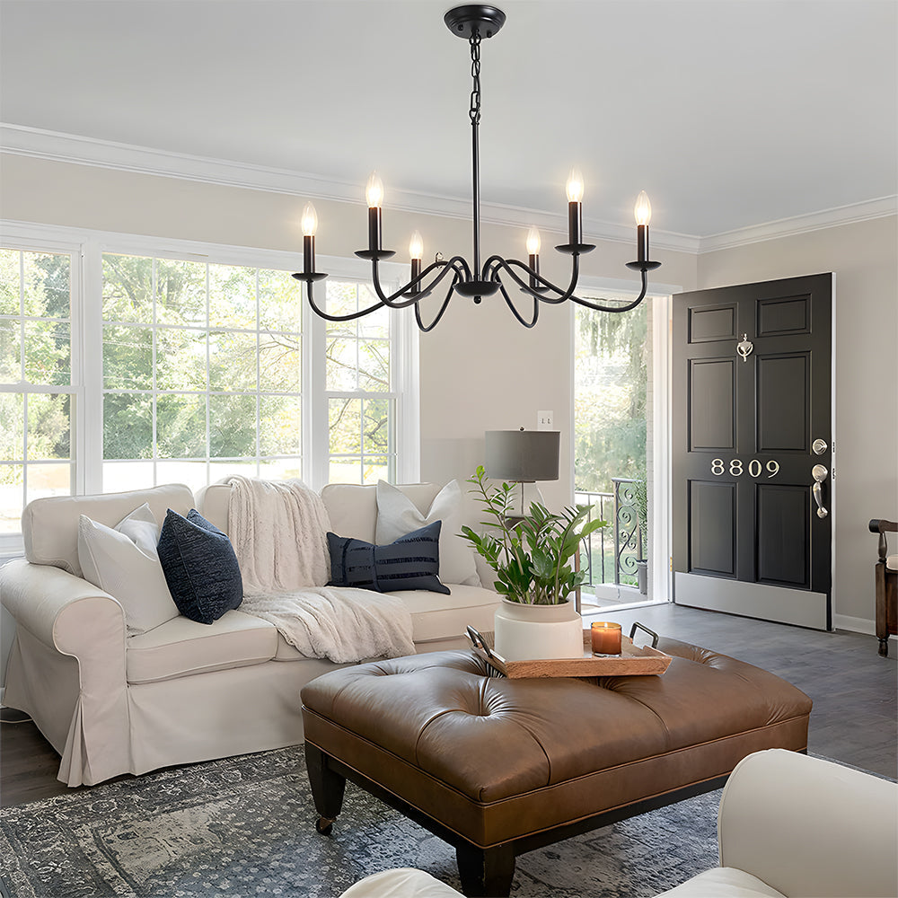 Svart Lysestake Chandelier – Taklampe for Stue & Spiserom | Skanto